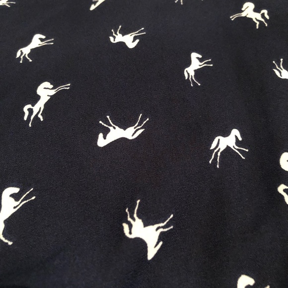 Everly Anthropologie Deep V Neck Navy Dress Horses - Picture 2 of 7